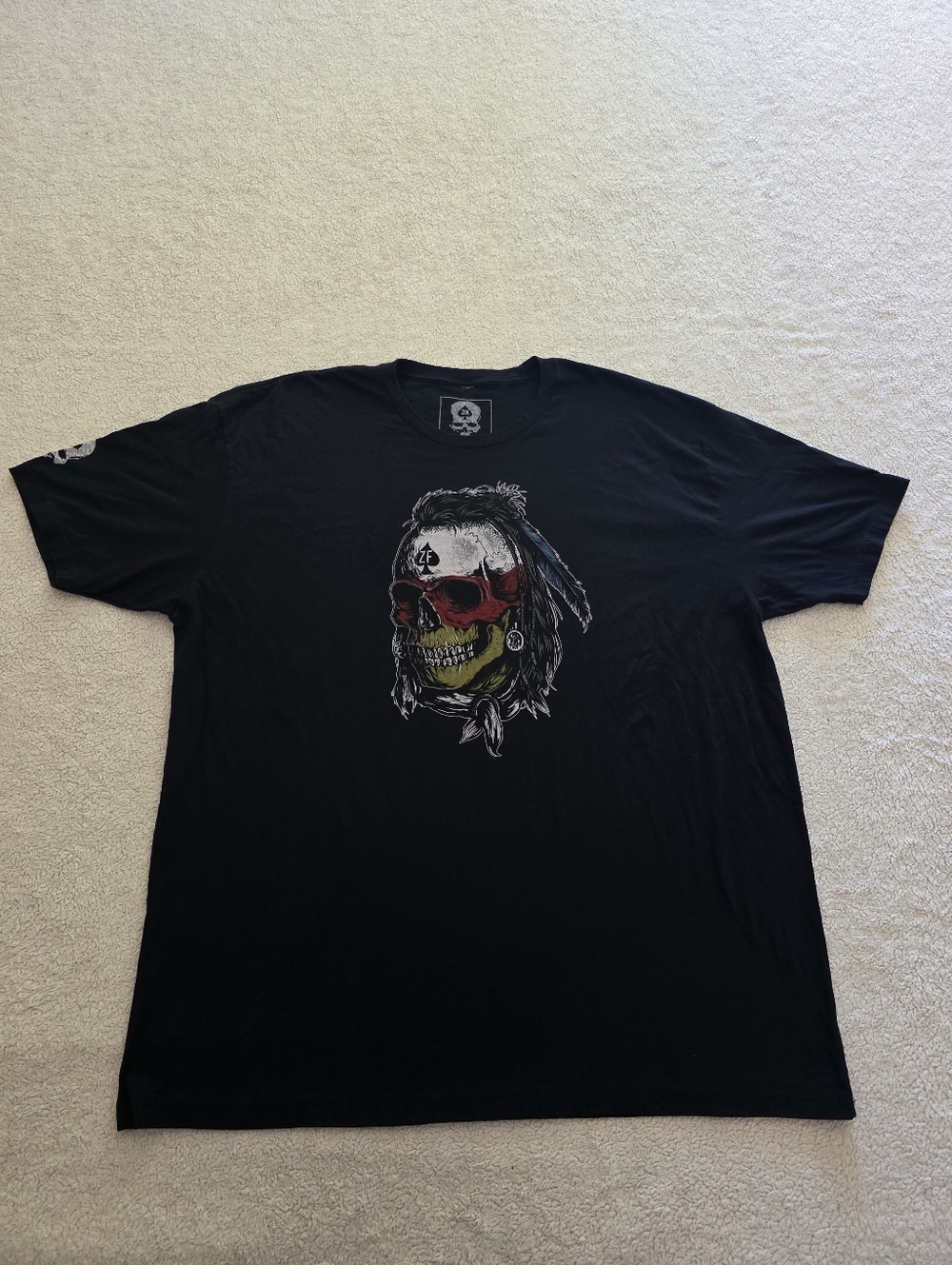 Zero Foxtrot Skull Feather Graphic Tee, Men's Size 3X, GUC - Black - USA Made